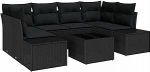7-teiliges Garten Sofa Set mit Kissen Schwarz Poly Rattan Gartenlounge Model3355632