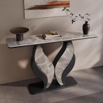 Kerge luksuslik &otilde;huke konsoollaud - valge kiviplaat musta alusega, vastupidav disain esikusse, esikusse, elutuppa ja magamistuppa - 120 x 30 x 80 cm - 120 x 30 x 80 cm