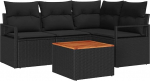 5-teiliges Garten Sofa Set mit Kissen Schwarz Poly Rattan Akazie, 2-Sitzer Garten Sofa mit Kissen Schwarz Poly Rattan Gartenlounge Model3347702