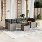 Gartensofa-Set 8-teilig mit grauen Kissen aus Polyrattan M&ouml;bel, Set Schlafsofa Wohnzimmer Sofa Garten, Set Modernes Sofa f&uuml;r den Au&szlig;enbereich, Outdoor-M&ouml;bel jj