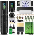 INKin Tattoo Machine Set, traadita t&auml;toveerimismasin 2,0-4,2 mm l&ouml;&ouml;gi pikkusega ja 1600 mAh akudega, t&auml;toveeringu tarvikute komplekt, mis sisaldab t&auml;toveeringu printerit Bluetooth, &scaron;ablooni Stuff, t&auml;toveeringu v&auml;rvi ja