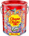 Chupa Chups Best of Lollipop Bucket, sisaldab 150 lollipopsi 5 maitsega pop art metallist purgis, mis sobib s&uuml;nnip&auml;evaks 150 x 12g