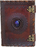 Handmade Large 8 Embossed Leather Journal Celtic two latches blue stone blank personal Diary notebook refillable journal gift by jaald