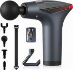 Massagepistole, Massage Gun Percussion Muskel Massageger&auml;t mit Den Griff Verl&auml;ngern, 12 Geschwindigkeiten & LCD Touchscreen, Leiser Handmassager mit Vibrationsband 4 K&ouml;pfen f&uuml;r K&ouml;rper Entspannung