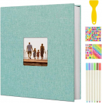 AIOR isekleepuv 10 x 15 fotoalbumi liimimine ja DIY suurte linaste fotoalbumite jaoks 40 valge lehega, pulma-aastap&auml;eva s&uuml;nnip&auml;evakingitused (t&uuml;rkiissinine)