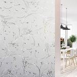 Shackcom Window Film Privacy Screen Self-Adhesive 90 x 400 cm Opaque Privacy Film Frosted Glass Film Static Adhesive Anti-UV Decorative Film with Vine Plant Pattern for Bathroom Living Room J008