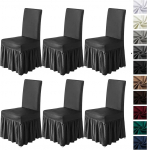 molasofa Dining Room Chair Covers, Set of 6, Stretch Chair Covers with Skirt for Kitchen, Seat Protector, Wedding Banquet, Decoration, Kids, Pets, Spandex Fabric, Washable (6 Pieces, Dark Grey)