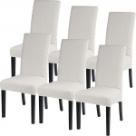 Searchl Stretch Chair Covers for Dining Room Chairs, Set of 6, Jacquard Universal Chair Cover Dining Room Cover Bi-Elastic Fitted Cover, for Banquet Decoration and Wedding Parties, White