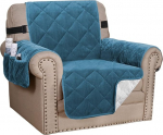 Mingfuxin Sofa-Schonbezug, gesteppt, dicker Samt, Sofakissenbezug, M&ouml;belschutz mit rutschfester Unterseite und elastischen B&auml;ndern, f&uuml;r Kinder, Hunde, Haustiere (1-Sitzer, Pfauenblau)