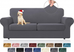 KEKUOU Stretch-Couchbez&uuml;ge f&uuml;r 2 Kissen, Couch, Sofa, Sofabezug, Schonbezug f&uuml;r 2 separate Kissen, Couch mit weichem, elastischem M&ouml;belschutz f&uuml;r Hunde, Kinder (Zweisitzer, Anthrazit), 3 St&uuml;ck