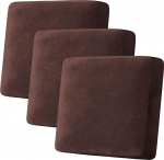 H.VERSAILTEX Samt-Stretch-Couch-Kissenbezug, Pl&uuml;schkissen, Schonbezug f&uuml;r Stuhl, Zweisitzer, Sofa, M&ouml;belschutz, Sitzkissen, Sofabezug (3 St&uuml;ck, XL-Sofakissenbez&uuml;ge, Braun)