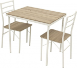 Degamo Cologne 3-Piece Dining Set with White Steel Frame and Oak Effect, MDF Table, 80 x 60 cm