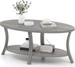 FANTASK 2-korruseline kohvilaud, diivanilaud riiuliga, k&uuml;ljelaud, ovaalne elutoa laud, kohvilaud elutuppa, kontorisse, 111 x 60,5 x 47 cm (Hall)