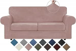 WEERRW Samt-Couchbez&uuml;ge f&uuml;r 2 Kissen, Diivan-Sofa - hochdehnbarer Luxus-Samt-Pl&uuml;sch, 3-teilig, Sofabez&uuml;ge mit elastischer Unterseite, M&ouml;belschutz f&uuml;r Haustiere, maschinenwaschbar, Rosa, suurus M