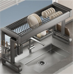 Suur 2/3-tasandiline s&uuml;sinikterasest n&otilde;udekuivatuskapp &uuml;he- ja kahe valamu jaoks 66 x 29 x 51 cm Ruumis&auml;&auml;stlik ja ideaalne k&ouml;&ouml;gi t&otilde;husaks hoiustamiseks.