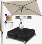 Menz Ristk&uuml;likukujuline p&auml;ikesevarju 200 x 125 cm + p&auml;ikesevarju statiiv + vihmavarju kate - P&auml;ikesekaitse r&otilde;dude 3-komplekt beežis, p&auml;ikesevarju r&otilde;du koos statiiviga, r&otilde;du vihmavarju painduv ja reguleeritava k&otilde;rgusega.