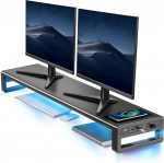 Vardeer Dual Monitor Stand Riser juhtmevaba laadimise ja 4 USB 3.0 pesa Alumiiniumist monitoride statiiv 2 monitorile Metallist monitoride statiiv toetab kuni 32-tollist arvutit, s&uuml;learvutit - must