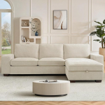 250 cm teisaldatav diivan diivan koos lamamistooliga, kaasaegne L-kujuline p&ouml;&ouml;ratav disain, mugav &scaron;enillkangas, eemaldatavad padjakatted, USB Type-C pordid (beež, 3-kohaline)