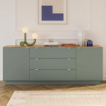 Forte Ganymede Sideboard 230, Minimalistlik k&uuml;ljepaneel, 2 ust, 3 sahtlit, puitkomposiit, elutuba, magamistuba, salvei, 224,5 cm laius x 85,7 cm k&otilde;rgus x 41,3 cm s&uuml;gavus.
