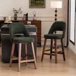 YOUNIKE Baaritoolid 2 Boucle kangast, 67 cm istmek&otilde;rgusega baaritoolid &otilde;&otilde;nes seljatoega, pehmendusega k&ouml;&ouml;gitoolid t&auml;ispuidust jalgadega, rustikaalsed counter-toolid k&ouml;&ouml;ki / kodubaarisse / s&ouml;&ouml;gituppa, roheline