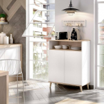 Dmora - Varatella Sideboard, elutoa panipaigabuffet, kaasaegne elutoa k&uuml;ljepaneel 2 uksega, 80 x 40 x 102 cm, valge ja tammepuust.