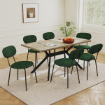 LEWE s&ouml;&ouml;gilaud koos 6 tooliga, 140 x 80 x 76 cm, ristk&uuml;likukujuline puidust s&ouml;&ouml;gilaud koos Teddy kangast s&ouml;&ouml;gitooliga, virnastatavad k&ouml;&ouml;gitoolid, k&ouml;&ouml;ki, s&ouml;&ouml;gituppa ja elutuppa.