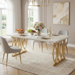 Lailang 160 cm kaasaegne s&ouml;&ouml;gilaud, k&ouml;&ouml;gilaud, valge, s&ouml;&ouml;gilaud puidust, s&ouml;&ouml;gilaud kuldne, k&ouml;&ouml;k ja s&ouml;&ouml;gituba, 160 x 80 x 75 cm, valge ja kuldne
