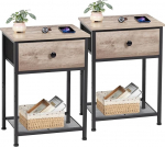 AMHANCIBLE -Nachttische 2er Set, Beistelltische Wohnzimmer mit Schublade, Industrie Beistelltische mit Ablage, Nachttische f&uuml;r Schlafzimmer, Holz Metall Akzentm&ouml;bel Grau