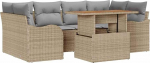 7-teiliges Garten Sofa Set mit Kissen Beige Poly Rattan, 2-Sitzer Garten Sofa mit Stauraum & Kissen Beige Poly Rattan Gartenlounge Model3358149