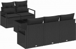 6-teiliges Garten Sofa Set mit Kissen Schwarz Poly Rattan, 2-Sitzer Garten Sofa mit Stauraum & Kissen Schwarz Poly Rattan Gartenlounge Model3354932