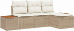 4-teiliges Garten Sofa Set mit Kissen Beige Poly Rattan Akazie Gartenlounge Model3356731