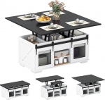 COSTWAY kohvilaud reguleeritava k&otilde;rgusega, elutoa laud 2 l&uuml;kanduksega avatud riiulitega ja 3 peidetud sektsiooniga, s&ouml;&ouml;gilaud, 105 x 54 cm, puidust diivanilaud (must).