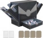 Matlarn MTG Deck Box with Commander Display, Trading Card Storage Box for 500+ Cards, Card Storage Box with 4 Dividers and 2 Toploaders, Trading Card Boxes for PTCG TCG, Black/Grey