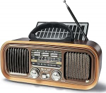 Retro raadio Bluetoothiga, kohverraadio kahekordse k&otilde;lariga, suurem p&auml;ikesepaneel v&otilde;i 1200 mAh aku, Nostalgia toetab USB/TF-kaardi funktsiooni, pruun