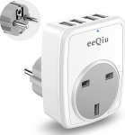 &Uuml;hendkuningriigi ja ELi Euroopa pistikupesa adapter 4 USB pordiga, eeQiu maandatud Euroopa pistikupesa adapter 4 USB pordiga Prantsusmaale, Saksamaale, Hispaaniale, Kreekale, Portugalile ja teistele riikidele (t&uuml;&uuml;p E/F).
