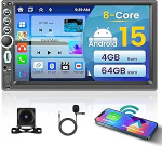 Autoraadio 2 DIN 8 Core 4 + 64 GB Android 15 traadita Carplay ja Android Car, autoraadio 2 DIN Bluetooth GPS WiFi raadio FM/RDS EQ SWC USB-C ja mikrofon tagurduskaameraga