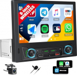 CAMECHO 1 DIN 8-tolline puutetundlik MP5-m&auml;ngija koos Carplay/Android Car Wrelessiga, 1 DIN raadio toetab veebip&otilde;hiseid videoid YouTube'ist, FM/AM, video v&auml;ljund, 2 USB-pesa + tahavaatekaamera