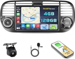 Hikity Android 15 4+128G Autoradio f&uuml;r FIAT 500 2007-2015 mit 7 Zoll Incell Touchscreen, Autoradio 2DIN mit Wireless Carplay Android Auto, FM/RDS Radio BT GPS WiFi R&uuml;ckfahrkamera + MIC