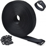 Verstellbare Kabelbinder, 5 m, mit 25 Schnallen, freie Schnittl&auml;nge, wiederverwendbare Befestigungskabelbinder, Klettverschluss-Sicherungsgurt f&uuml;r Kabelordnung, Drahtmanagement, Kabel-Organizer