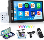 Inefala Bluetooth autoraadio 1 DIN &uuml;hildub Carplay Android autoga, 7-tolline puuteekraaniga stereoauto toetab Bluetooth-k&auml;ed-vabad k&otilde;nesid/peeglilink/FM raadio/USB/AUX/EQ koos tagurduskaameraga