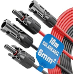 ABSINA 2 x p&auml;ikesekaabel 6 mm2 10 m H1Z2Z2-K Must ja punane PV-kaabel 6 mm2 10 m UV-kindel p&auml;ikesekaabli pikendus, PV-kaabel, fotogalvaanilised paigaldustarvikud, p&auml;ikesekaabel 6 mm&sup2;