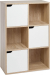 Mondeer Storage Shelf, Multi-layer Bookcase, Wooden Shelf, Storage Cabinet for Books and DVDs, Six Compartments with Three Doors, White and Wood