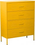 DRW Amarillo Chest of Drawers with 4 Drawers with Openings in Yellow Metal 80 x 35 x 102 cm Height 15.5 cm