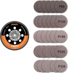MAXXT 125 mm alusplaat DA lihvimisseadmetele koos s&uuml;steemiga + 30 lihvpaberit (5 tera P80/P120/P180/P220/P320) - &uuml;hildub MAXXT R7303 harjadeta juhusliku orbitaallihvijaga.