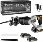 Sael&otilde;ikussae aku: DEKOPRO 20 V elektriline rebasesari 2 x 2 Ah akuga ja 2 teraga, t&ouml;&ouml;riistavaba teravahetus, 3200 SPM muutuv kiirus, 20 mm l&ouml;&ouml;gi pikkus, LED-valgus puidule/metallile/plastikule