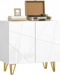 HOMCOM White Gloss Storage Cabinet with Free Standing Sideboard with Adjustable Shelf, Soft Close Doors and Gold Hairpin Legs for Living Room, Dining Room, Hallway, White