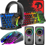 UK Layout Wired 104 Key Gaming Keyboard Mouse Mouse Headphone Speaker 5 in 1 Combo Multi RGB Backlight Reguleeritav 2400DPI Mouse Great Mousepad Veekindel