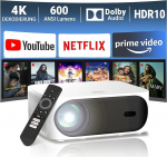 Projektor 4K kodukino Netflix Official & Dolby Audio: Nutikas projektor 600ANSI, Native 1080P, E-fookus & &plusmn;50&deg; 4D/4P Keystone korrektsioon, mobiiltelefoni projektor Kaasaskantav WiFi6 Bluetoothiga