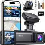 REDTIGER F7N 4K armatuurkaamera ja juhtmekomplekt koos WiFi-GPS eesmise 4K/2.5K ja tagumise 1080P armatuurkaameraga, sisaldab 64G kaarti, 3.18-tolline kaamera auto, 170&deg; lai nurk armatuurkaamera auto, parkimisseade
