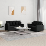 SECOLI Sofas Set 2 Seater + 2 Seater Sofa Set 2 2 Living Room Sofa Living Room Sofas & Couches 2 2 Set Black Fabric 2-2 Pieces